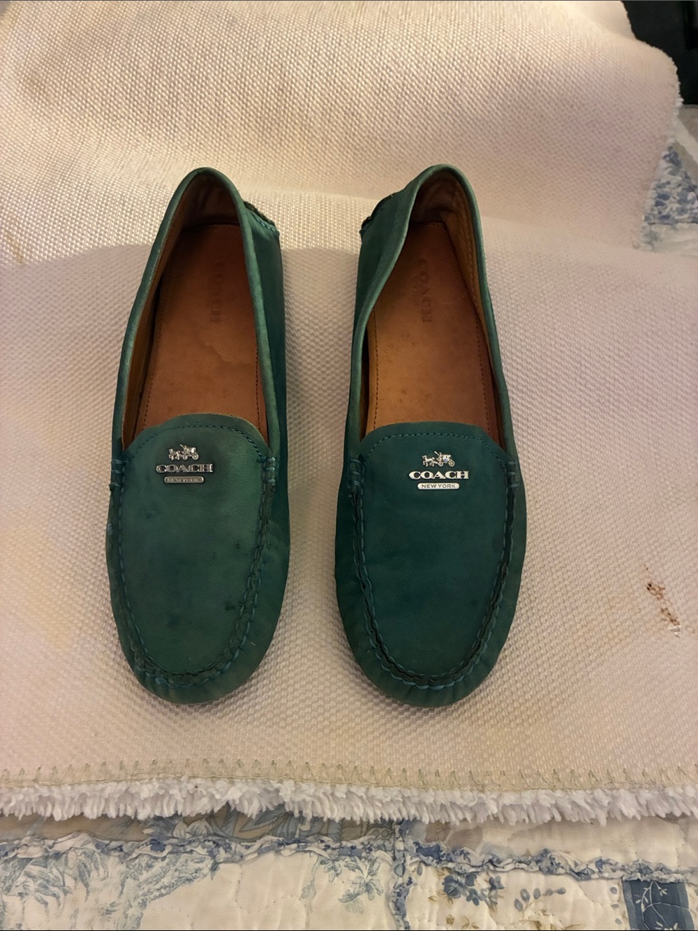 Coach Marley/Nancy Driving Loafer Women’s Teal Suede Moccasin w/coach horse logo